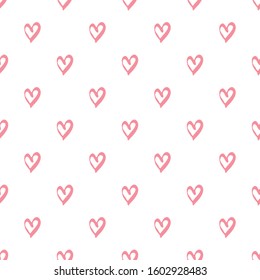 pink hearts seamless pattern on white background. Valentines Day backdrop. Design for fabric, textile print, wrapping paper. Vector illustration