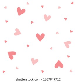 Pink hearts seamless pattern on white background
