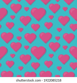 Patrón transparente de corazones rosados sobre fondo azul.