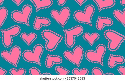 pink hearts seamless pattern on blue background modern abstract design for romantic web textile wallpaper decor digital illustration love backdrop