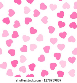 Pink hearts seamless pattern. Random scattered hearts background. Love or Valentine theme. Vector illustration.