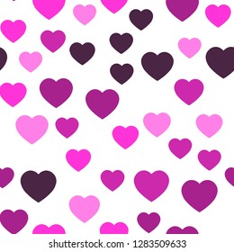 Pink hearts seamless pattern. Random scattered hearts background. Love or Valentine theme. Vector illustration.