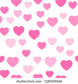 Pink hearts seamless pattern. Random scattered hearts background. Love or Valentine theme. Vector illustration.