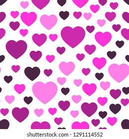 Pink hearts seamless pattern. Random scattered hearts background. Love or Valentine theme. Vector illustration.