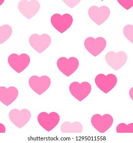 Pink hearts seamless pattern. Random scattered hearts background. Love or Valentine theme. Vector illustration.