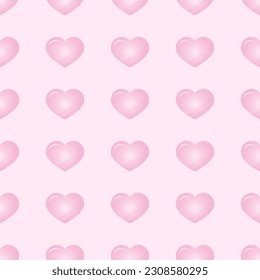 Pink hearts seamless pattern, romantic print with textures and gradient, vector background.