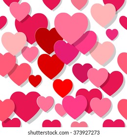 Pink Hearts seamless Pattern with Shadows.