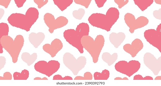 Pink hearts seamless pattern. Vector Flat Cartoon illustration of Valentine day background. Holiday ornament with Symbol of Love. Romantic Template for Wrapping paper, Wallpaper, Packaging