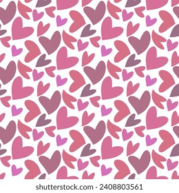 pink hearts seamless vector pattern, isolated on white background, romantic print for surface and wrapping paper