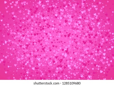 Pink hearts sequins background. Metallic hearts random pattern. Valentines day design.