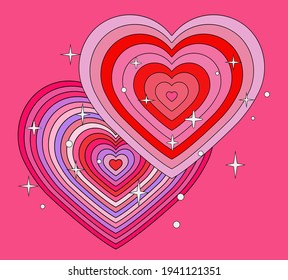 Pink hearts with sequins. Romantic cute illustration.