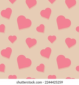 Pink hearts with shadow seamless pattern. Romantic holiday design. Vector illustration.