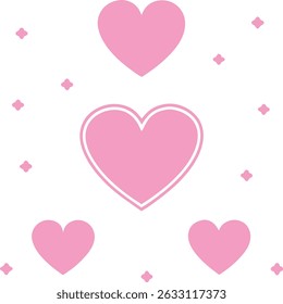 Pink hearts and starbursts vector illustration on white background ideal for valentine's day