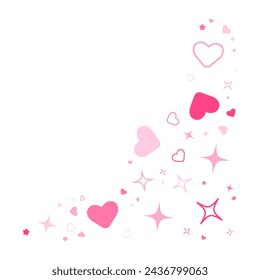 Pink hearts and stars corner particles. Vector illustration.