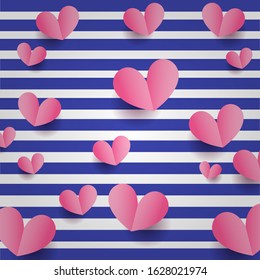 pink hearts stripped background. Can used for Card, poster, banner