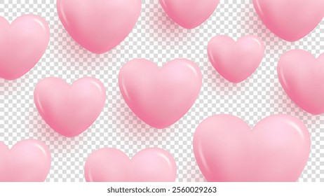 Pink hearts. Transparent background. Graphic overlay template for wedding invitations and Happy Valentine's Day holiday greetings. Vector illustration.