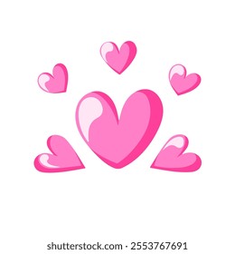 Pink hearts in various sizes in cartoon style. Ideal for Valentines Day design, love theme card, romantic messages, sticker and social media post. Cute and cheerful art.