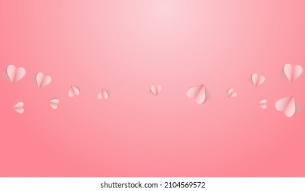 Pink Hearts Vector Pink  Backgound. Birthday Papercut Postcard. Maroon Color Falling Heart Frame.