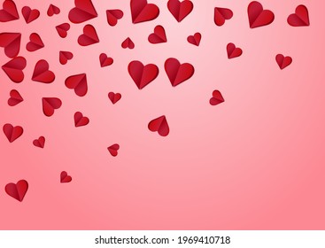 Pink Hearts Vector Pink  Backgound. Paper Confetti Illustration. Burgundy Decoration Papercut Pattern.