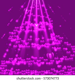 Pink hearts vector card.