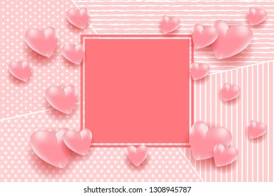 Pink hearts. Vector illustration EPS10 for Valentines, Wedding, Mother Day Greeting Card
