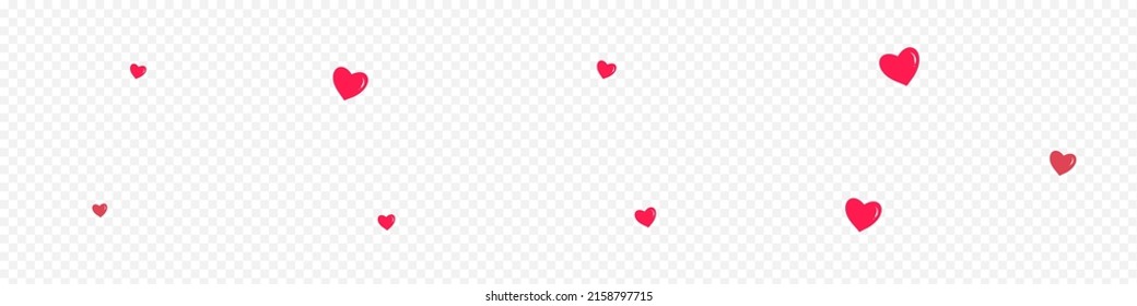 Pink Hearts Vector Panoramic Transparent Backgound. Falling Heart Card. Burgundy Happy Confetti Frame.