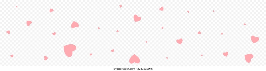 Pink Hearts Vector Panoramic Transparent Backgound. Romantic Heart Wallpaper. Red Birthday Papercut Frame.