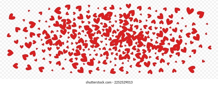 Pink Hearts Vector Panoramic Transparent Backgound. Fly Heart Concept. Maroon Color Falling Confetti Illustration.