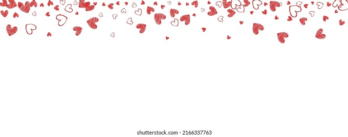 Pink Hearts Vector Panoramic White Backgound. Decoration Heart Wallpaper. Burgundy Valentine Papercut Concept.