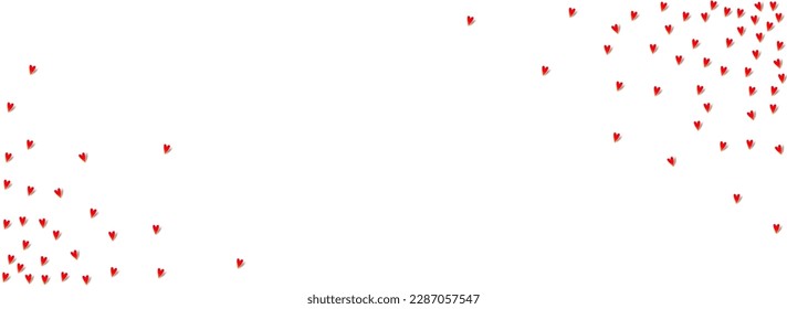 Pink Hearts Vector Panoramic White Backgound. Wedding Confetti Wallpaper. Maroon Color Decoration Papercut Concept.