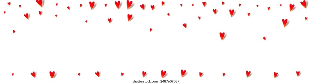 Pink Hearts Vector Panoramic White Backgound. Cut Papercut Border. Maroon Color Wedding Heart Texture.