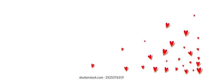 Pink Hearts Vector Panoramic White Backgound. Decoration Confetti Frame. Maroon Color Wedding Papercut Texture.