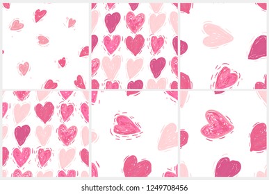 Pink hearts. Vector seamless pattern srt. Valentines day background. Simple textile print. Fabric swatch or wrapping paper. Modern stylish texture.