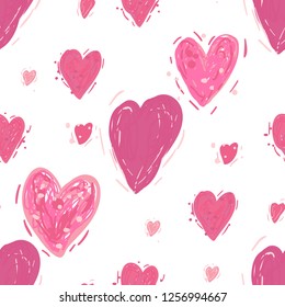 Pink hearts. Vector seamless pattern. Valentines day background. Simple textile print. Fabric swatch or wrapping paper.