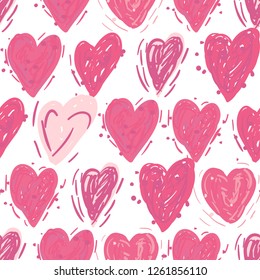 Pink hearts. Vector seamless pattern. Valentines day background. Simple textile print. Fabric swatch Good for wedding design