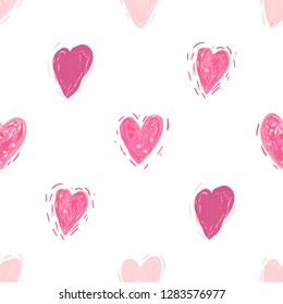 Pink hearts. Vector seamless pattern. Valentines day background. Simple textile print. Fabric swatch or wrapping paper. Modern stylish texture. Good for wedding design