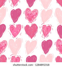 Pink hearts. Vector seamless pattern. Valentines day background. Simple textile print. Fabric swatch or wrapping paper. Modern stylish texture. Good for wedding design