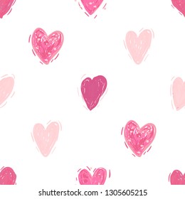 Pink hearts. Vector seamless pattern. Valentines day background. Simple textile print. Fabric swatch or wrapping paper. Modern stylish texture. Good for wedding design