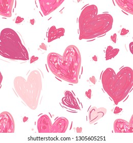 Pink hearts. Vector seamless pattern. Valentines day background. Simple textile print. Fabric swatch or wrapping paper. Modern stylish texture. Good for wedding design