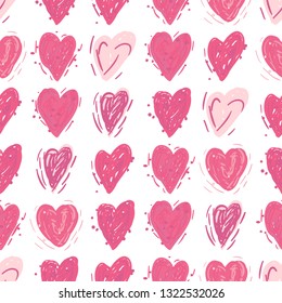 Pink hearts. Vector seamless pattern. Valentines day background. Simple textile print. Fabric swatch or wrapping paper. Good for wedding design