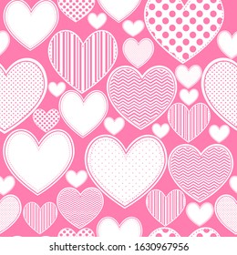 Pink hearts vintage vector seamless pattern. Valentines day theme