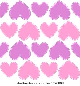 Pink hearts, vintage vector seamless pattern, love, romantic, Valentines day theme, template for textile, wallpaper, wrapping paper.