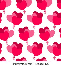 Pink hearts-balloons seamless pattern. Love background. Valentine's Day celebration. Vector illustration.