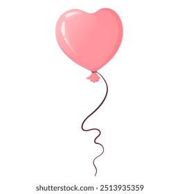 Pink heart-shaped balloon, in flat vector style, isolated on a white background. Balloon for congratulations on Valentine's Day, birthday and other festive events. Holiday decorations