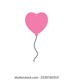 Pink heart-shaped balloon floating in the air symbolizing love and celebration, flat vector style.