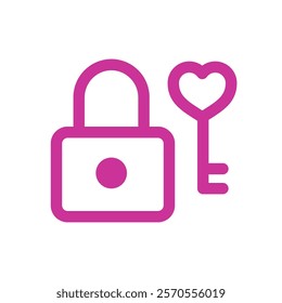 Pink heart-shaped key and padlock, symbolizing love and unlocking hearts. Perfect for Valentine's Day and romantic designs. Vector illustration, isolated on white background