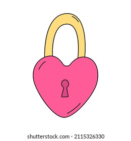 Pink heart-shaped lock. Vector illustration in cartoon style isolated on a white background. Symbol of love and marital fidelity