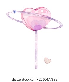 The pink heart-shaped lollipop is surrounded by a circular ring