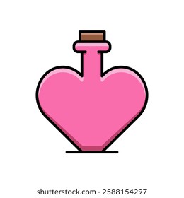 Pink Heart-Shaped Potion Bottle Illustration with a Stopper on White Background