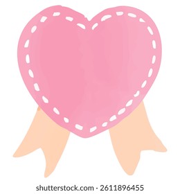 Pink heart-shaped ribbon sticker with hand-drawn watercolor illustration